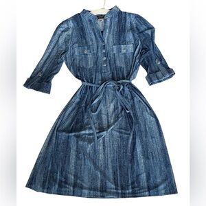 NWT Cocomo Blue Denim-Look Midi Dress with 3/4” Cuffed Sleeves with Tie Belt